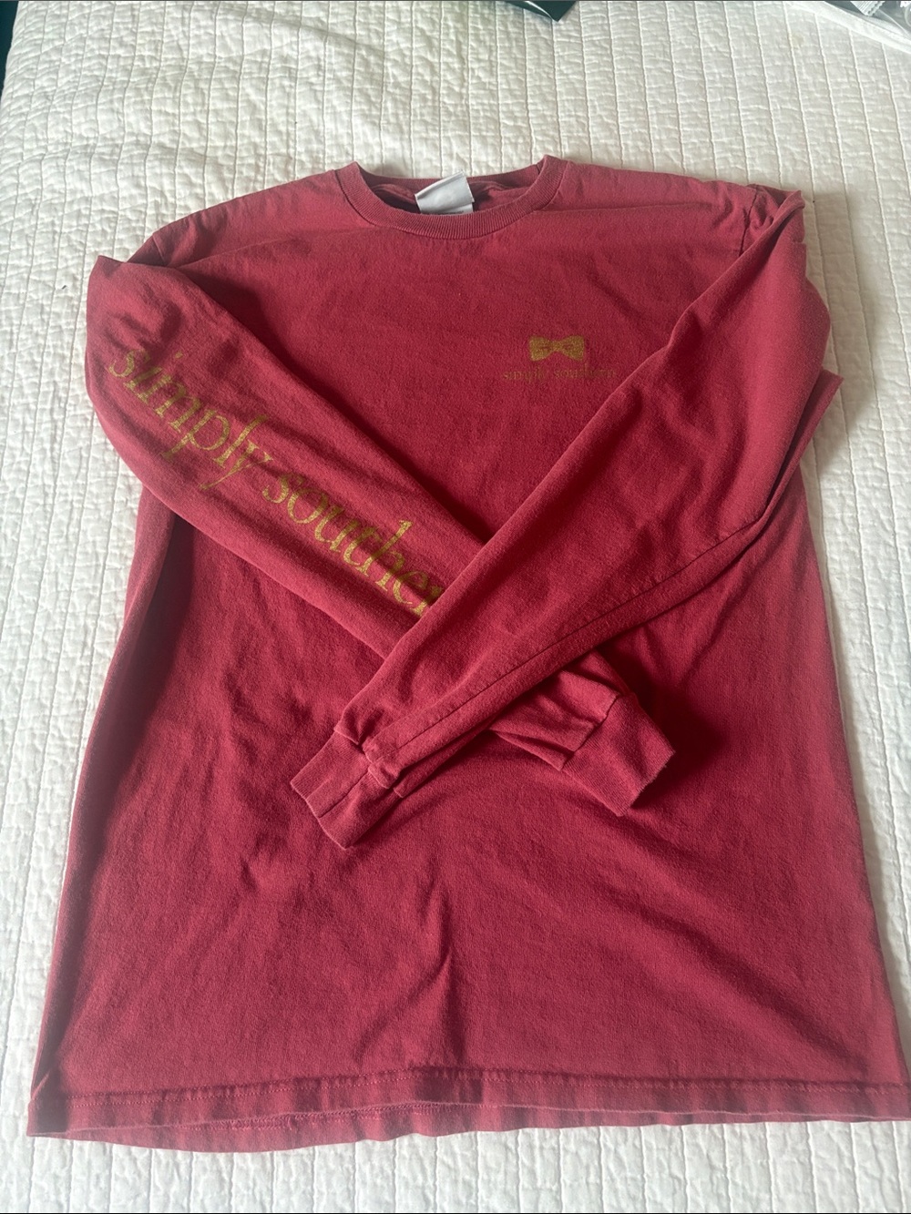 Simply Southern Red Long Sleeve Tee with Gold Logo